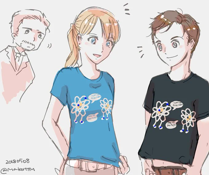 小ネタ集みたいなの見てたらピーター(ホムカミ)とペッパー(IM3)色違いのTシャツ着てたよってのが出てきて何それかわいい…てなったので描いた。 