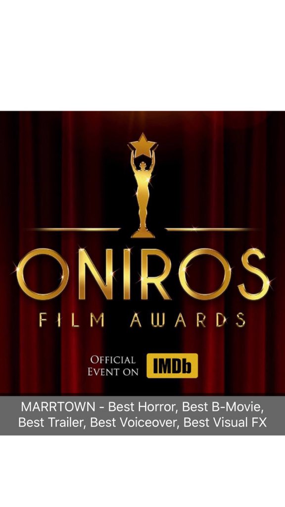 RichRule1's tweet photo. @Marrtown_Movie won some awards at the @OnirosFilmAward
#BestHorrorFilm
#BestB-Movie
#BestTrailer
#BestVoiceOver - @kg_rzeznik
#BestVisualFX - Jeff Little #Filmmaking #FilmFestival #actor #actresses #horrormovie #Awards @mariaolsen66 @Hess31M @DizzyboyProd https://t.co/9O2mKRRR9V