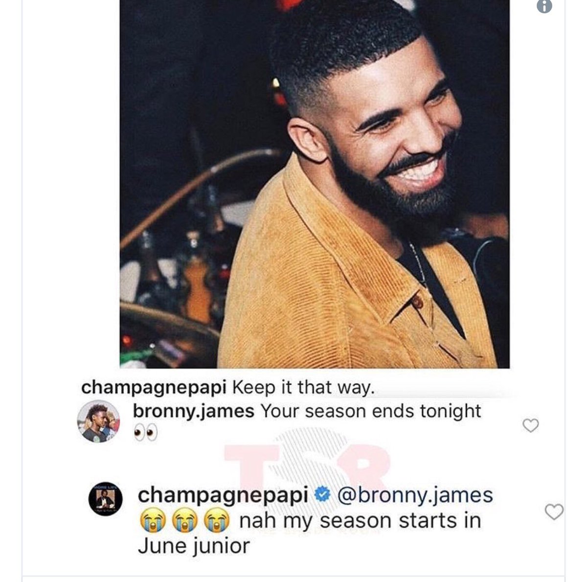 hype_blogs's tweet photo. #lol #drake Vs. #bronnyjames ....Is @Drake telling us the album dropping in June ? 🧐 
-
-@HotNewHipHop @HOT97 @oldmanebro @cthagod @Power106LA @Real923LA 
#hiphop #HIPHOPMUSIC #ovo #drake #Rapper #album #newalbum #the6ix https://t.co/y1AmgXZD7G
