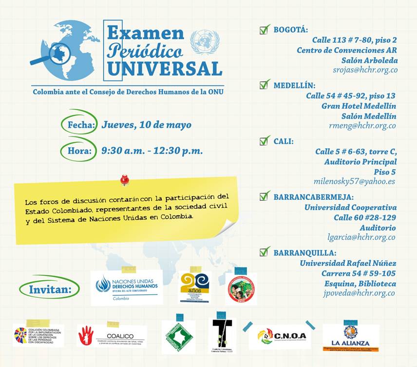 coeuropa's tweet photo. El próximo 10 de Mayo se realizara el Examen Periódico Universal a Colombia. ¡Agéndate en tu ciudad para asistir a los eventos de retransmisión y análisis! 

#ColombiaSeRajaEn #EPUColombia https://t.co/vH0VPARNrM