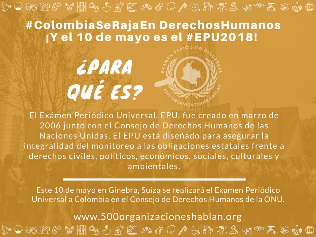 coeuropa's tweet photo. El próximo 10 de Mayo se realizara el Examen Periódico Universal a Colombia. ¡Agéndate en tu ciudad para asistir a los eventos de retransmisión y análisis! 

#ColombiaSeRajaEn #EPUColombia https://t.co/vH0VPARNrM