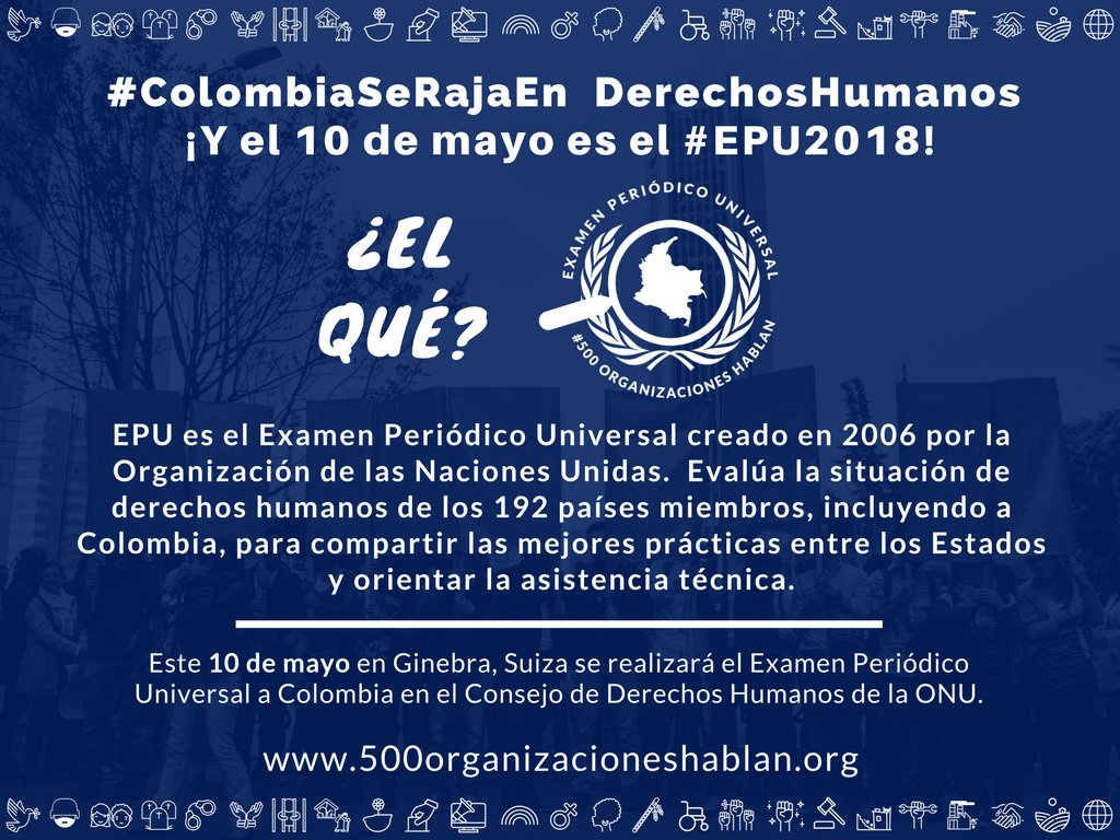 coeuropa's tweet photo. El próximo 10 de Mayo se realizara el Examen Periódico Universal a Colombia. ¡Agéndate en tu ciudad para asistir a los eventos de retransmisión y análisis! 

#ColombiaSeRajaEn #EPUColombia https://t.co/vH0VPARNrM