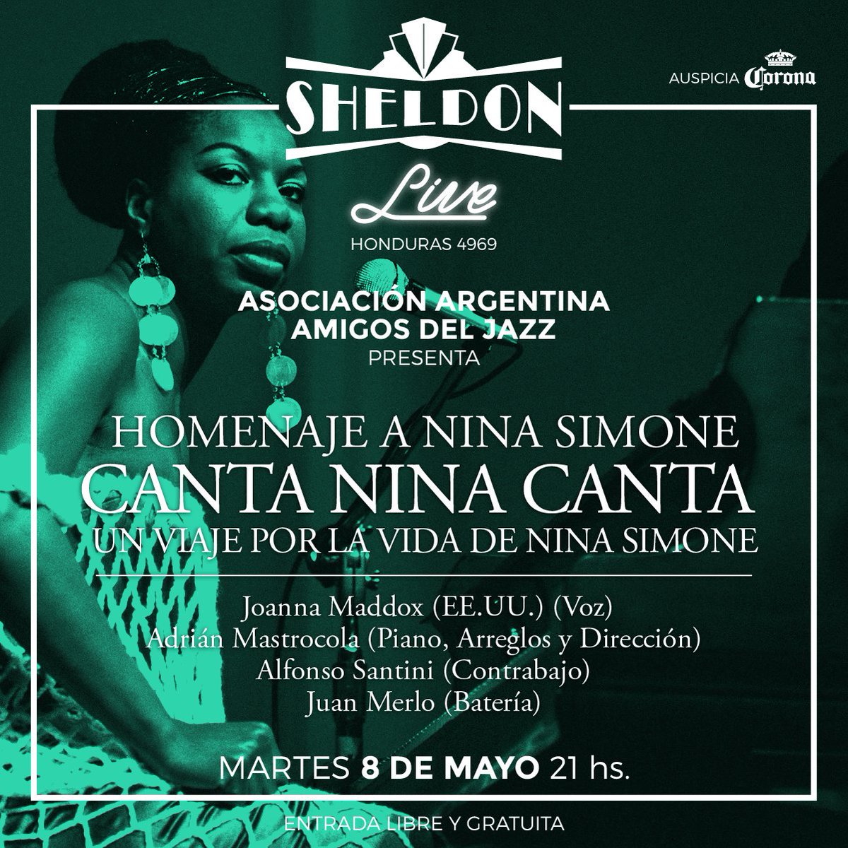 Homenajeamos a una mujer cantante emblema del Jazz y la lucha racial: la Sra. Nina Simone.  Los esperamos este Martes en <a href="/SheldonBar/">Sheldon Bar</a> para disfrutar de la mejor gastronomía y cocteleria de la mano del Jazz <a href="/mkanen/">martín kanenguiser</a> <a href="/AnimalesdelJazz/">Animales del Jazz</a> <a href="/nochesjazzblues/">Ph Fernando Ibarra - Noches de Jazz & Blues</a> @JazzBlue1007 <a href="/jazzeandoweb/">Jazzeando</a> RT 🎷