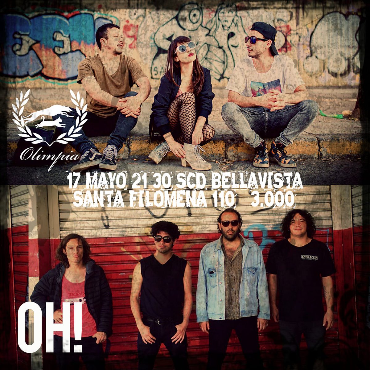HEY AMIGOS! 
Este jueves 17 de mayo vamos a tocar en la SCD Bellavista junto a la banda OH a las 21:00 hrs. Los esperamos! 👊