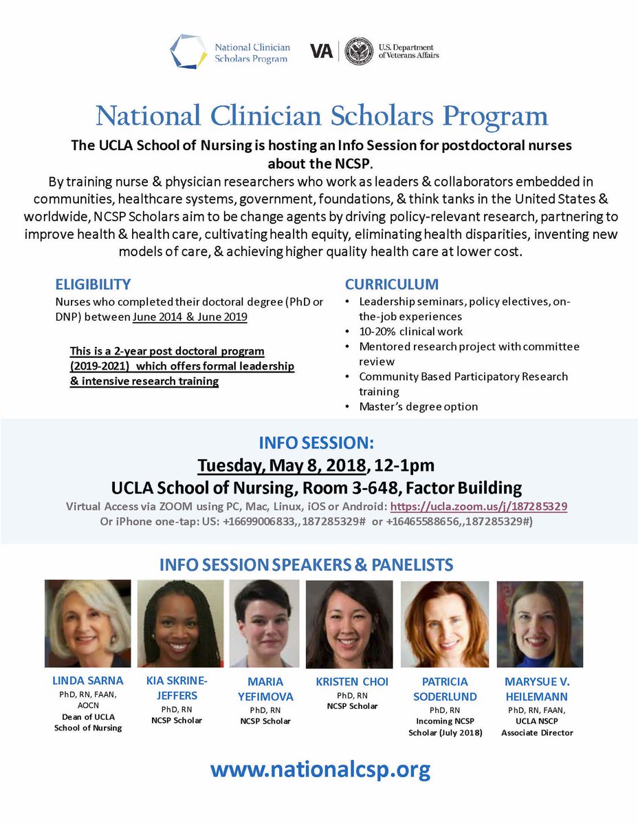 TOMORROW! Are you a postdoctoral nurse with questions about the NCSP? <a href="/UCLANursing/">UCLA School of Nursing</a> is hosting an Info Session on Tuesday, May 8, 12-1pm PST // 3-4pm EST. Join us in person (Rm 3-648, Factor Bldg) or by webinar ucla.zoom.us/j/187285329