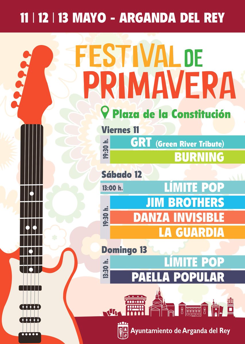 Arganda_Ayto's tweet image. A partir del viernes 11 y hasta el domingo 13 #Arganda albergará el Festival de Primavera, que reunirá durante tres jornadas conciertos gratuitos de reconocidos grupos musicales y un mercado tradicional en la Plaza de la Constitución
goo.gl/6xgqFC