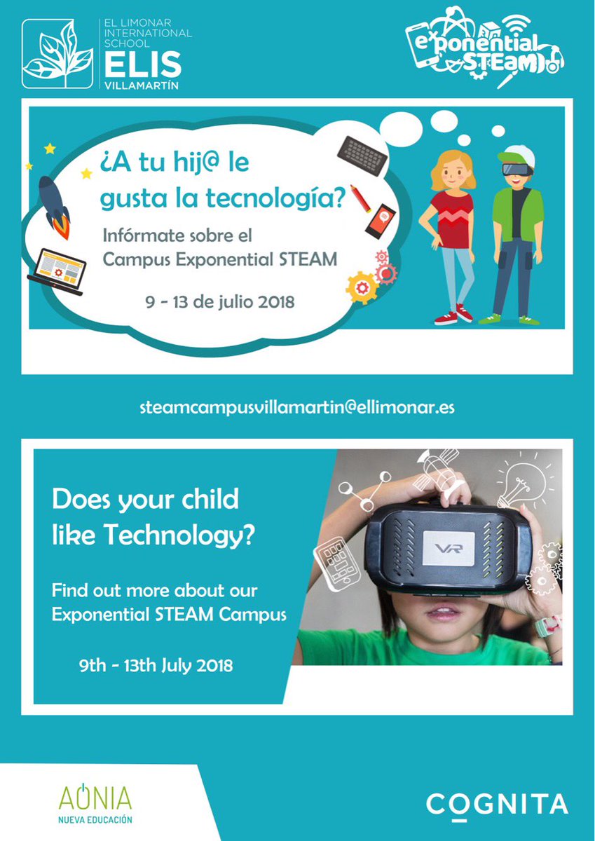 AoniaEdu's tweet photo. Del 9 al 13 de julio vuelve a #Alicante #Murcia doble propuesta en paralelo, alumnos (9 - 18 años) y #profesores (intrépidos y con ganas). Información y matrículas a steamcampusvillamartin@ellimonar.es @AoniaSTEaM @AoniaNewEdu @ELISVillamartin @CognitaSchools #STEM https://t.co/Jmyvojj6D9
