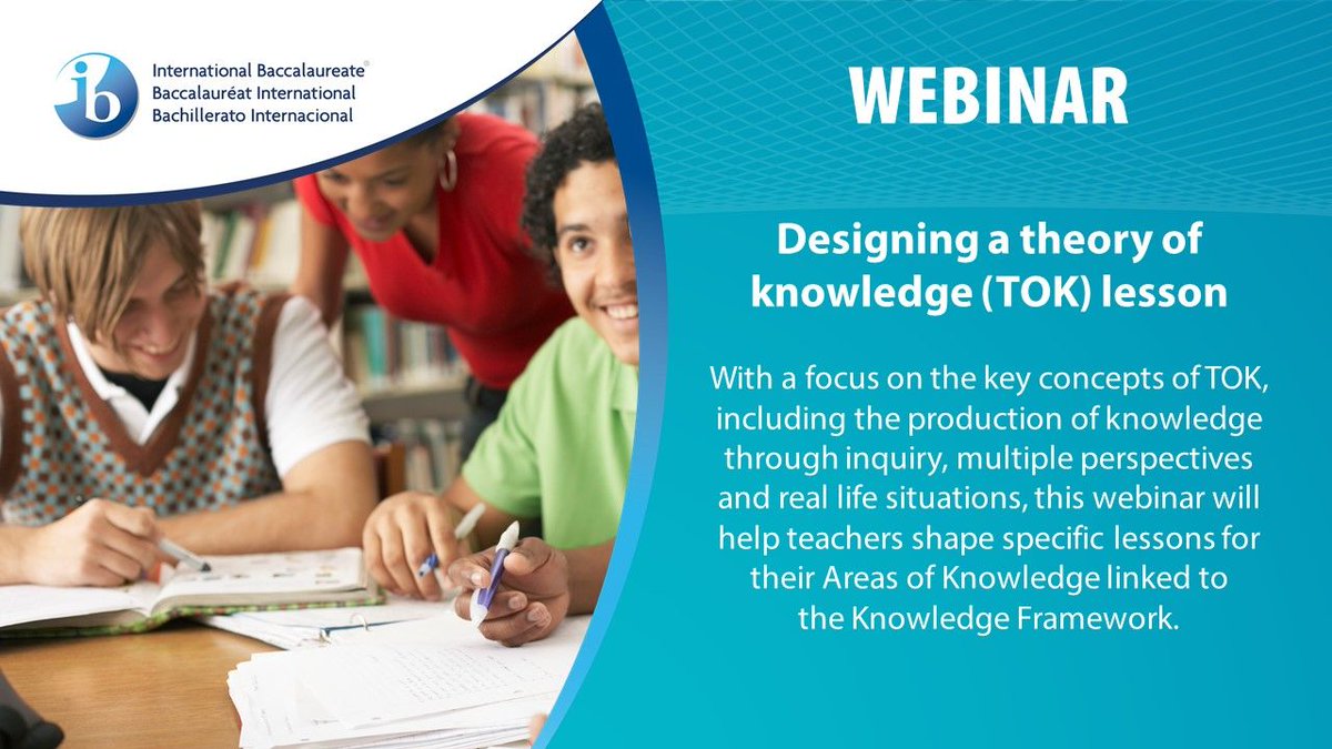 IB_DP's tweet photo. Designing a #DPTOK lesson answers the question: What do I do with all these resources: teacher support material, textbooks, the internet &amp; current events? 

Register for our new webinar, starting on 16 May, and up-skill yourself in designing a TOK lesson: https://t.co/SDeZ90OOqi https://t.co/78YxZcfxC3