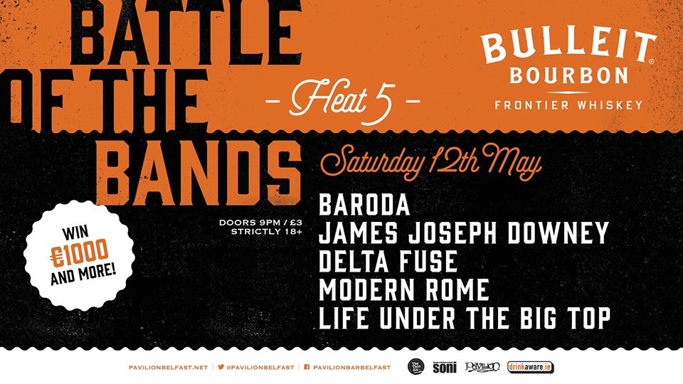 SONILive1's tweet photo. Congratulations to Ferals &amp; Steve Loc, who won Heat 4 of the Bulleit Bourbon BOTB at @pavilionbelfast on Saturday..

Heat 4 this Saturday 12th May! These 5 acts battle it out...

Baroda
James Joseph Downey
Delta Fuse
Modern Rome
Life Under The Big Top

9pm / £3 / Drinks Promos! https://t.co/XwzhlnneZN