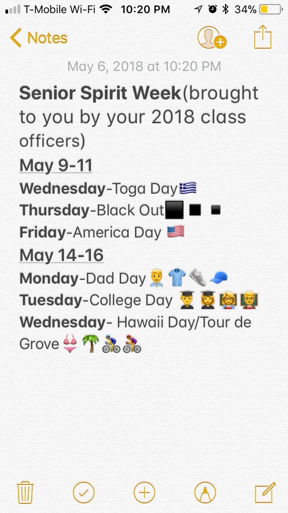 The official spirit days for senior week