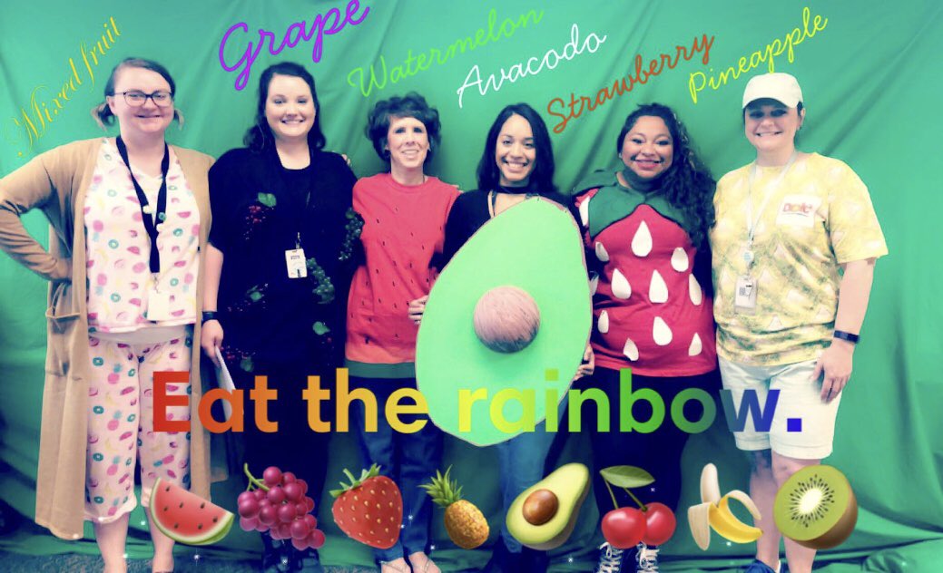 sfericks1's tweet photo. The "Specials Teachers"are participating in this week's eating healthy challenge. #HealthyTexasWeek #EatTheRainbow #ChooseGarlandISD https://t.co/Qfgw93wv9J