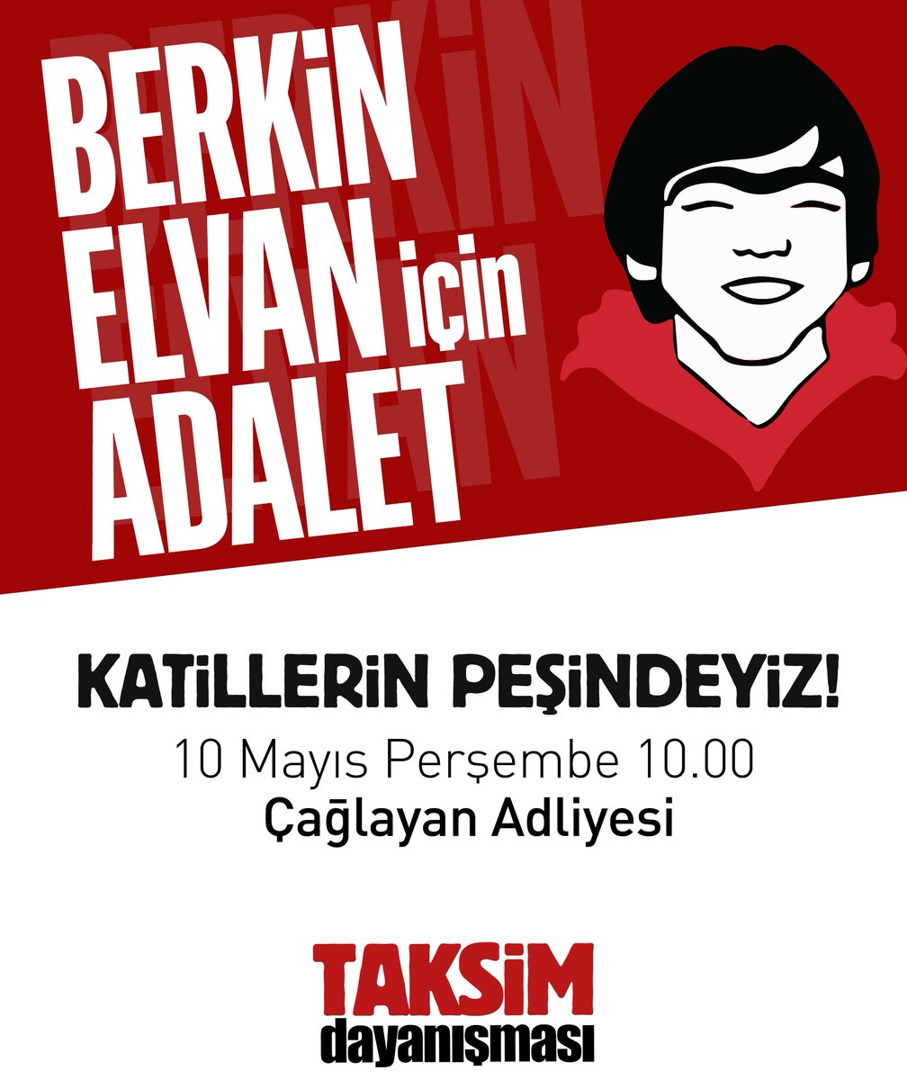 #MehmetAyvalıtaş ve #BerkinElvan için adalet istiyoruz! 

9 Mayıs Çarşamba 09.00'da, Mehmetimiz için Kartal'da;
10 Mayıs Perşembe 10.00'da, Berkinimiz için Çağlayan'dayız!