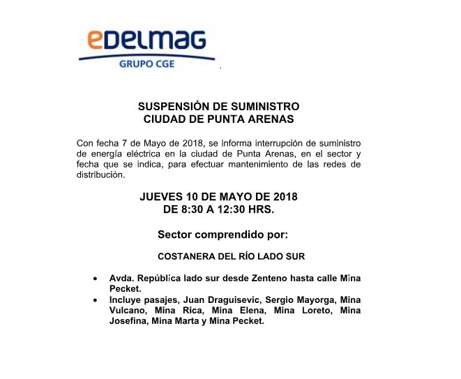 edelmag_sos's tweet photo. #InterrupcionProgramada: El próximo jueves 10 se realizará una interrupción programada del servicio eléctrico por mantenimiento en #PuntaArenas de 8:30 a 12:30 hrs. en los siguientes sectores 👇 https://t.co/UmINL6680N