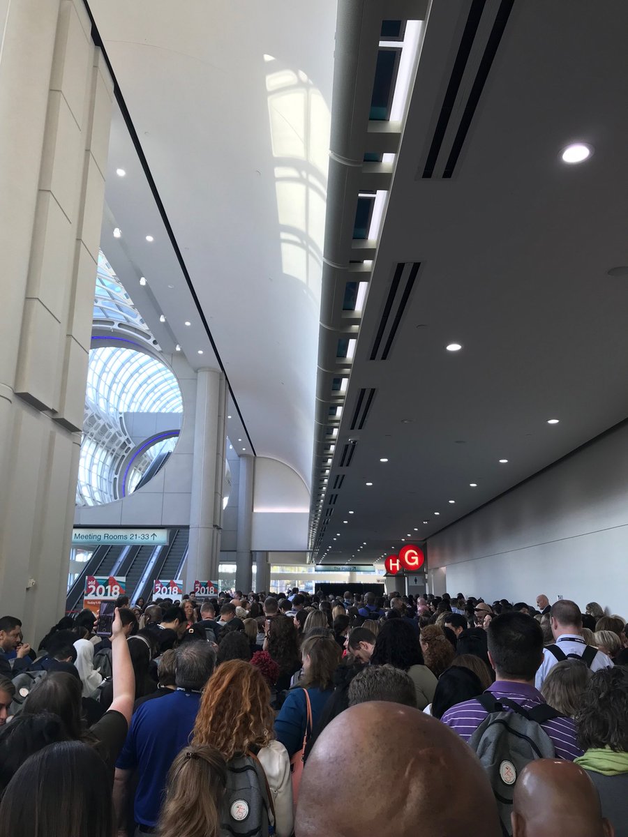 darlenec's tweet photo. An excited (and orderly) crowd waiting to see @BarackObama keynote #ATD2018 https://t.co/rY2wkxcV3r
