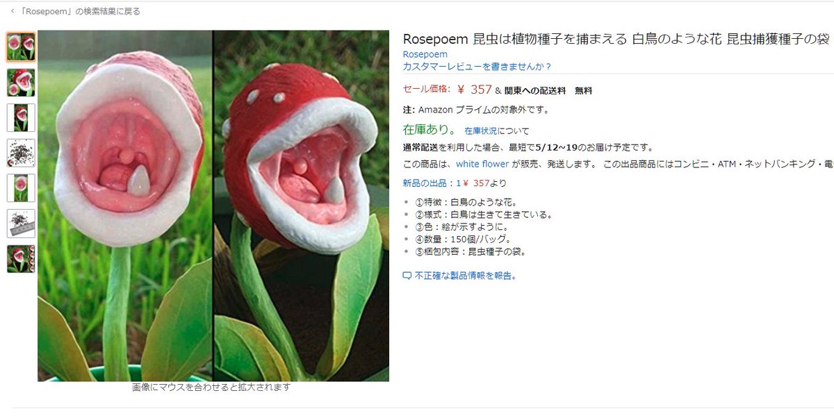 三流 最近ここの業者さんの出品リストが地味にツボってる パックンフラワー 茎と花の付け根 ガクのとことかどうなってるのか見てみたい 実在するのならなw