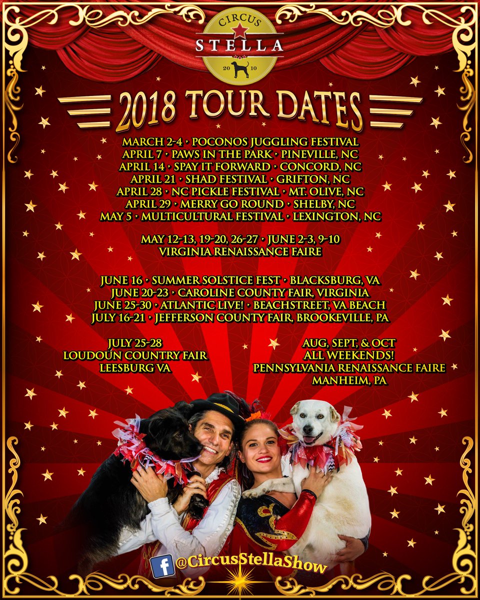 CircusVanLife's tweet photo. Our 2018 @CircusStella tour dates! See you down the road! #circus https://t.co/uv1txwChIK