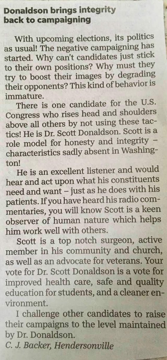 This is why Dr. Scott Donaldson gets my vote in #NC11 
@SDonaldsonNC11
Let's #CleartheMeadows 

GO VOTE TOMORROW MAY 8TH!! 

Let's make a change. 

Where vt.ncsbe.gov/RegLkup/

When
0630-1930 

Who
YOU!