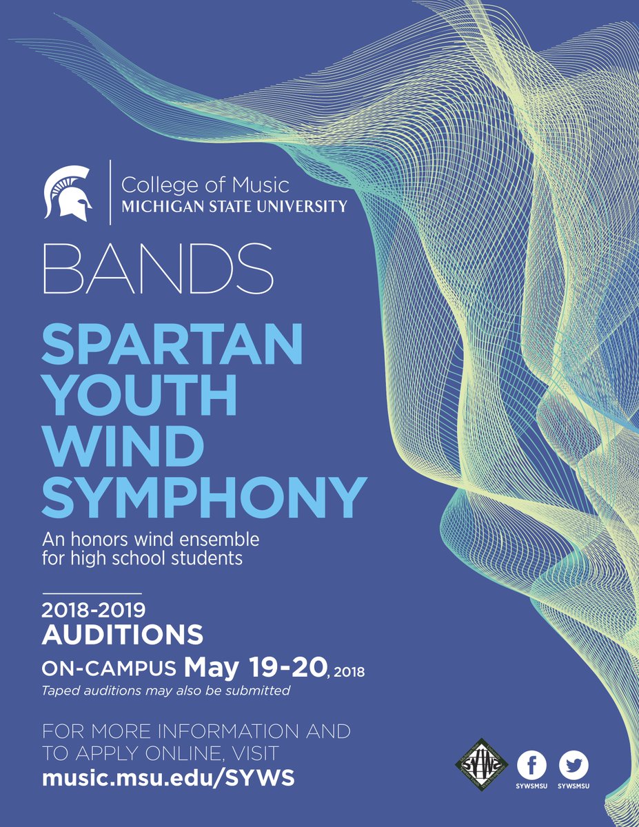 Make sure to register to audition for the 2018-19 Season of SYWS by May 14th! Audition information and the application are live on our website at music.msu.edu/syws! <a href="/MSUBands/">Michigan State Bands</a>