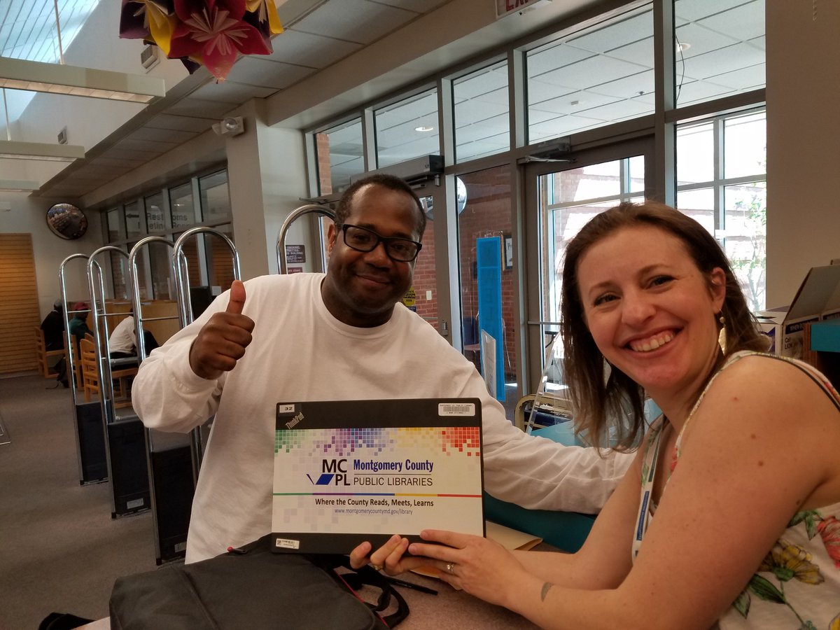 MCPL_Libraries's tweet photo. #PraisnerLibrary is piloting our new Internet to Go! program where customers can check out a laptop &amp; wifi hotspot for two weeks. These customers were excited to try out the program. Learn more and find all pilot branches: https://t.co/ti3th2VBJh #InternetToGo #Wifi https://t.co/vQEnv1lXzJ