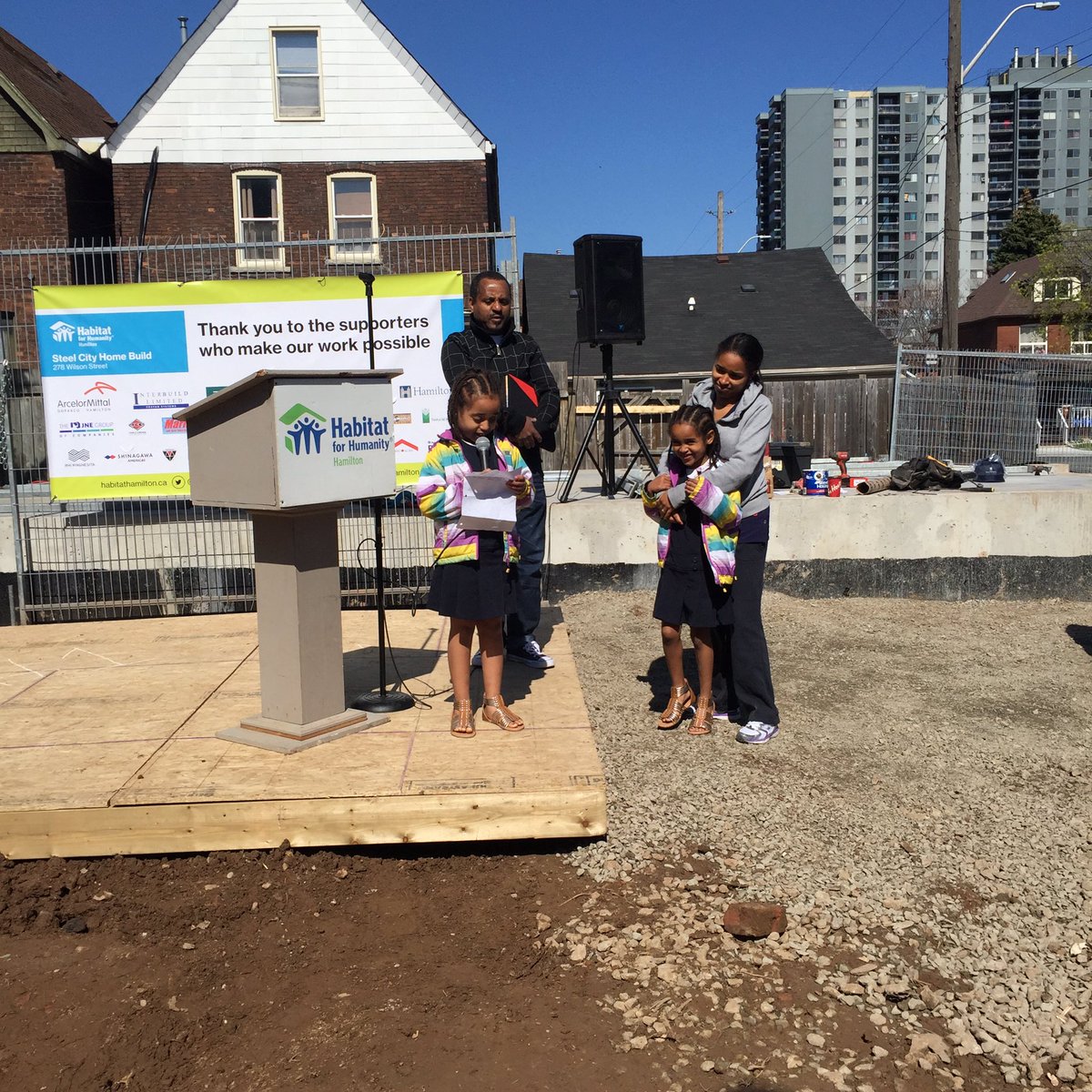HabitatHamilton's tweet photo. The future homeowners, the Amnual family, thanks the community for all of their support! #HamOnt #ahandup https://t.co/Y85HU36Duj
