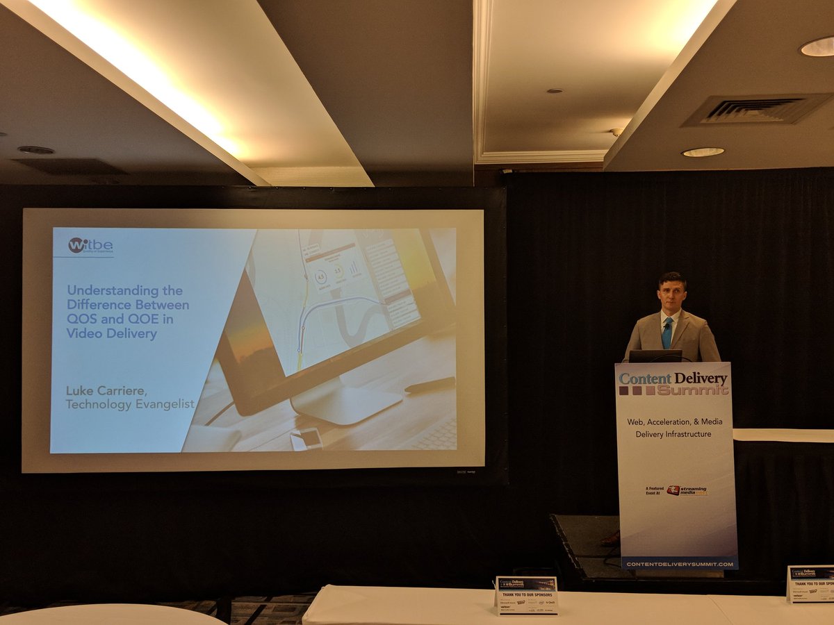 witbe's tweet photo. 🤖 @lukecarriere is on stage at the @StrMediaShows #ContentDeliverySummit "Understanding the difference between QoS &amp; QoE in video delivery"!
#Witbe #QoE #QoS https://t.co/OgSinF9zNh