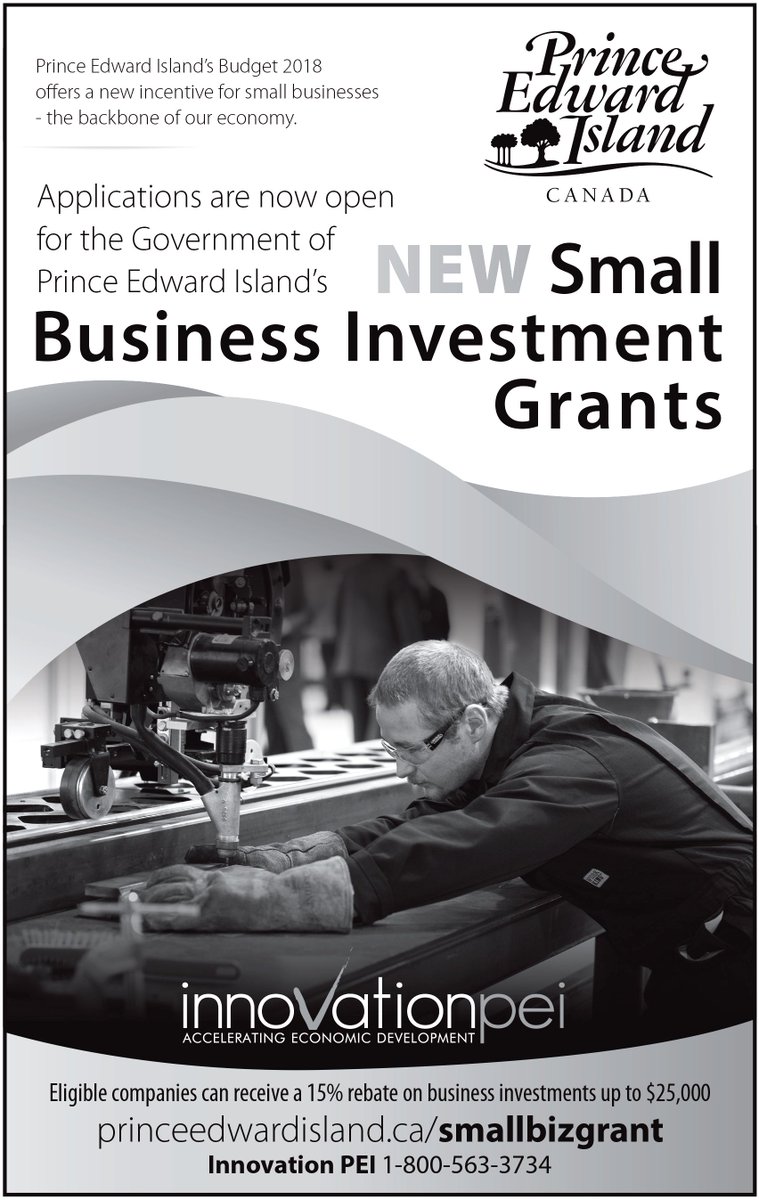 SecurityPEI's tweet photo. Retweeted Innovation PEI (@Innovation_PEI):
NEW PROGRAM! #PEI’s 2018 Budget is now offering a new incentive for small businesses. Apply now: https://t.co/t7vlEJD8zw #economicBackbone #MightyIsland https://t.co/34I0qRsHTy