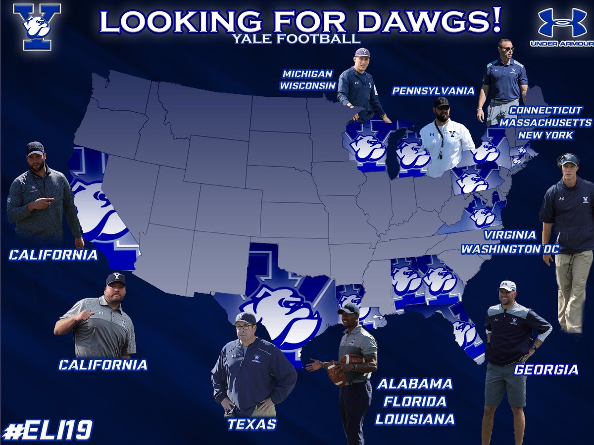 yalefootball's tweet photo. Your Ivy League Champion Coaching Staff is Back on the road looking for those #Ballers who want to Ball Out and Change Their Lives at #LifeChangingU

#ELI19 #BestofBothWorlds #BulldogBuilt https://t.co/x8QFiQpr1B