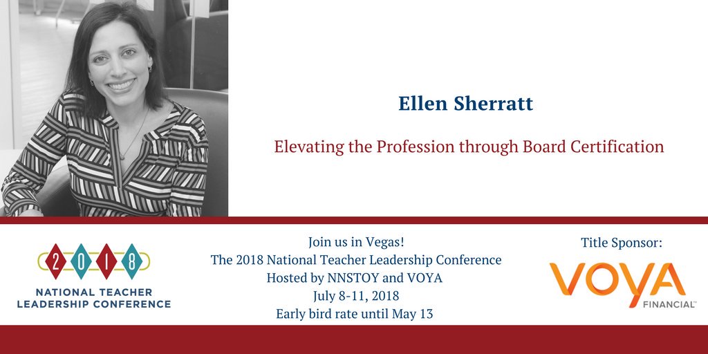 NNSTOY's tweet photo. Join us in Vegas this summer! Register @http://www.nnstoy.org/2018-national-teacher-leadership-conference-teaching-tomorrows-leaders/  @voya @NellieMaeEdFdn #TeachersLeading @nbpts #NBCTstrong @ellensherratt@nnstoy https://t.co/DLkHuMnY6z