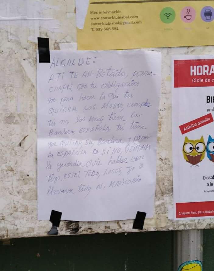 Han enviat un anònim a l'<a href="/OrniAlcalde/">Alcalde Orni 🎗</a>, i ens ensumem que ha sigut algú de <a href="/Cs_SanEsteban/">Ciutadans (Cs) Sant Esteve de les Roures</a> o amics de la <a href="/ForoGClesRoures/">Foro Guardia Civil San Esteban de las Rouras🇪🇸</a>

ALCALDE:

ATI TE AN BOTADO
