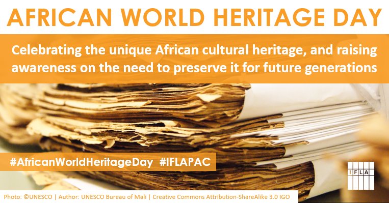 IFLA's tweet photo. On 5 May, the world celebrated #AfricanWorldHeritageDay! Rediscover the story about the #libraries of Timbuktu and how @IFLA's #Preservation and #Conservation Centres (#IFLAPAC) raise awareness and promote African #CulturalHeritage every day https://t.co/odPTe1ofNZ #SDG11.4 https://t.co/xSUbYh4cbu