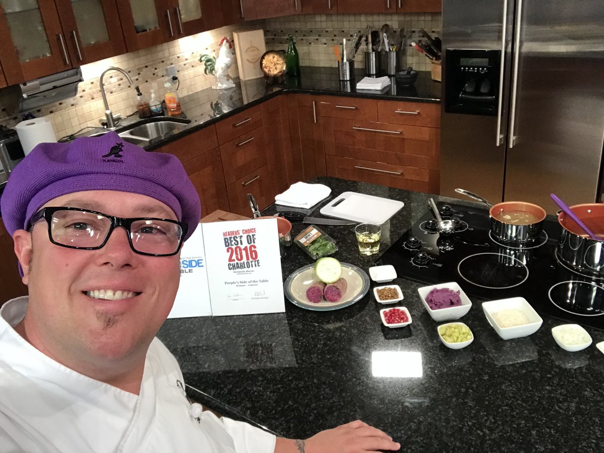 ChefRossPurple's tweet photo. Grateful to be back in the studio! So excited to share some tips for a successful #risotto #purplesweetpotato #purplerisotto #purplefordays #chef #cheflife #kitchen #kitchenlife #privatechef #privatecheflife #clt #charlottechef #cltchefs look who I bumped into! Chef Jill Aker-Ray https://t.co/AiEvL9IO0p