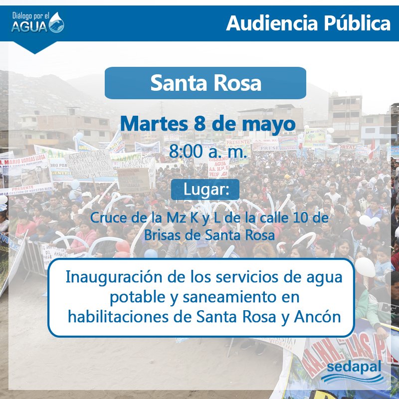 DialogoporAgua's tweet photo. #DiálogoPorElAgua: El compromiso de #Sedapal es seguir llevando agua potable a más ciudadanos de Lima y Callao. Por ello, mañana se inaugurará la puesta del servicio de agua y saneamiento que beneficiará a más de 3 mil vecinos de Santa Rosa y Ancón. https://t.co/fs2UQuBqLE