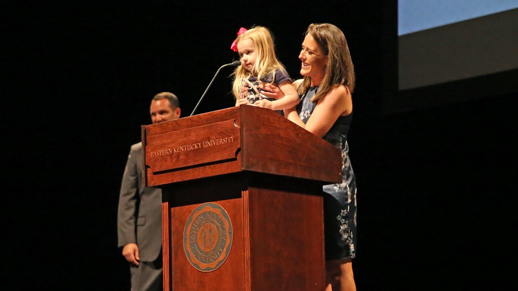 EKU_XCTF's tweet photo. Coach Erdmann’s granddaughter, Emmie, accepting his ‘Coach of the Year’ award at #CCA2018.

Cutest thing ever?

Cutest thing ever. https://t.co/kCvGOoX9e6