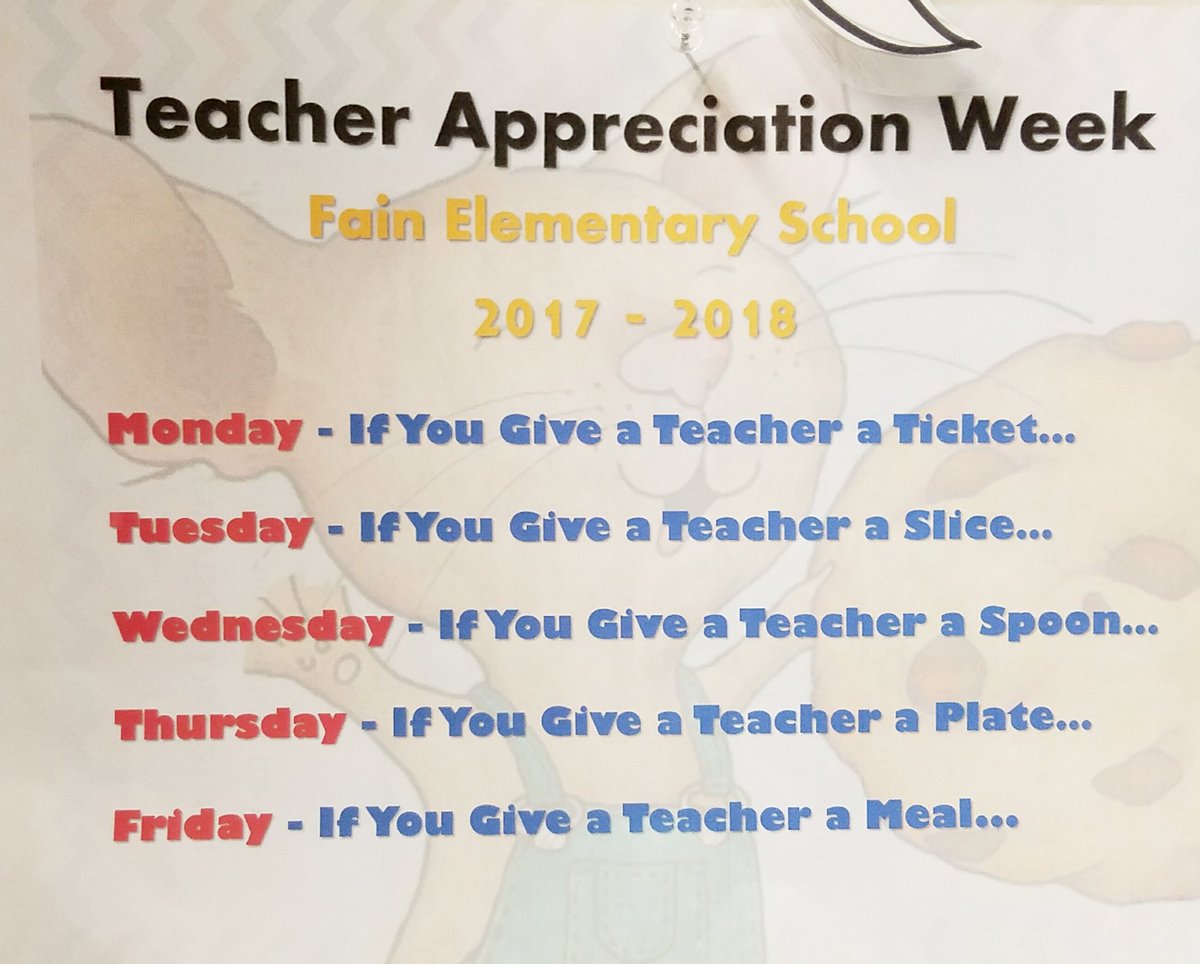 APSFain's tweet photo. Monday - "If you give a teacher a ticket..." hmmmmm. Good luck teachers!!!! More goodies to come! #TeacherAppreciationWeek #weloveourteachers #weareFain #yesFain @CarstarphenMJ @DrEmilyAMassey @apsupdate @APSPartner @beingmrmoore https://t.co/Fd66LMINtP