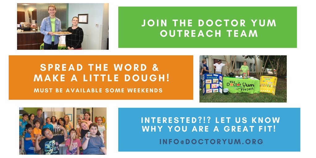 Doctor_Yum's tweet photo. We are looking for help from enthusiastic and reliable Doctor Yum peeps to work at events, camps &amp; classes. Great for stay-at-home parents or older high school or college kids. Must be flexible and available some weekdays and weekends. Let us know why you are a great fit! https://t.co/bYs7fDUieX