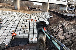 IntErosionContr's tweet photo. A combination of a high-velocity flow and an unusual amount of heavy debris such as large trees were factors of concern in a channel stabilization project connected with railroad bridge repairs in Fort Carson, CO. #slopecontrol #erosioncontrol  https://t.co/mWd6MORIyB https://t.co/JlLPwjrFSW