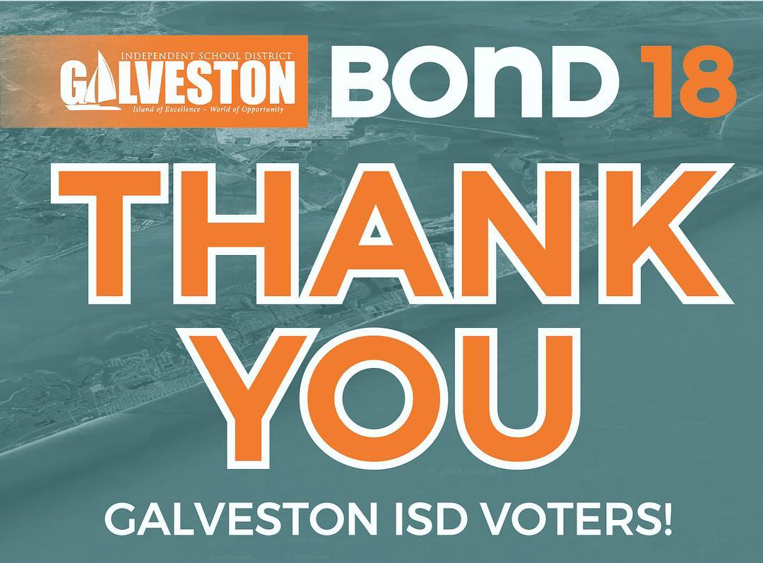 Thank you Galveston ISD Voters! The 2018 GISD Bond was voted FOR at the polls on Saturday!
75% For (2,735)
25% Against (935)