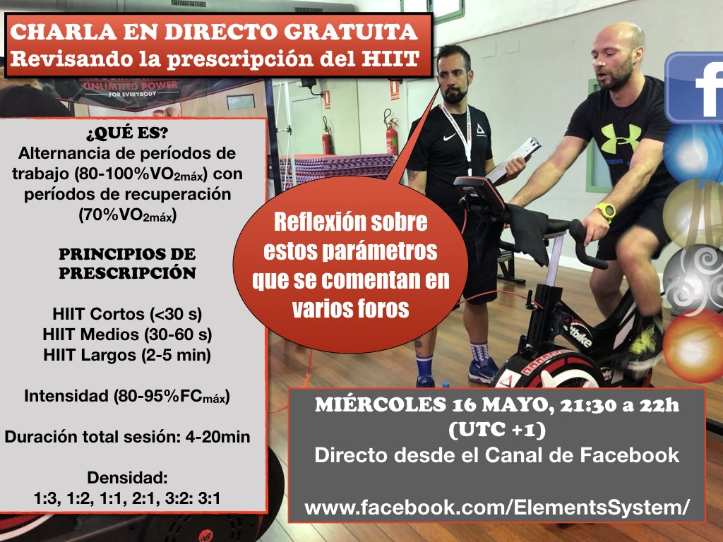 Elements_System's tweet photo. CHARLA ONLINE GRATUITA: Prescripción de HIIT a revisión, con Iván Gonzalo. El miércoles 16 de mayo, a las 21:30 horario peninsular español, directo desde nuestro canal de Facebook. Os esperamos!!! https://t.co/GlxFLZnnN1