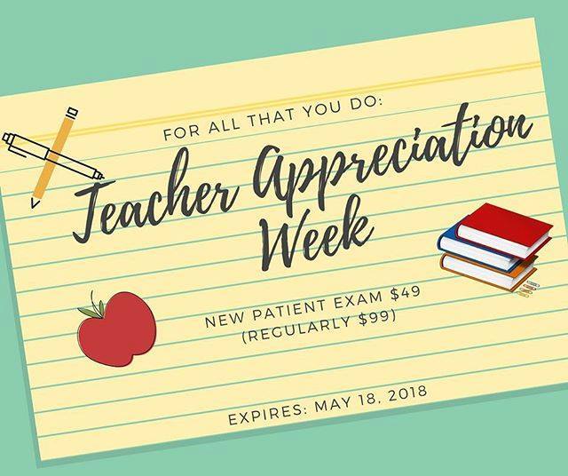 drjodiinspired's tweet photo. Teacher Appreciation Week is here! We, Inspire Me, want to thank you for all that you do by offering a discounted new patient exam to all of educators. If you're not an educator but know someone please share this with them. . . Remember to always take ca… https://t.co/e1eQXjLh9A https://t.co/zRuboOZz3Z