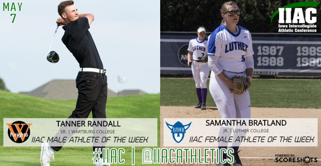 AmerRiversConf's tweet photo. @NorseSoftball Bratland, @WartburgMGolf Randall Named @IIACathletics Athletes of the Week. Players of the Week announced in six sports. https://t.co/otF0YZv42N #IIACsb #IIACmgolf #IIAC https://t.co/a6TAEX6gq3