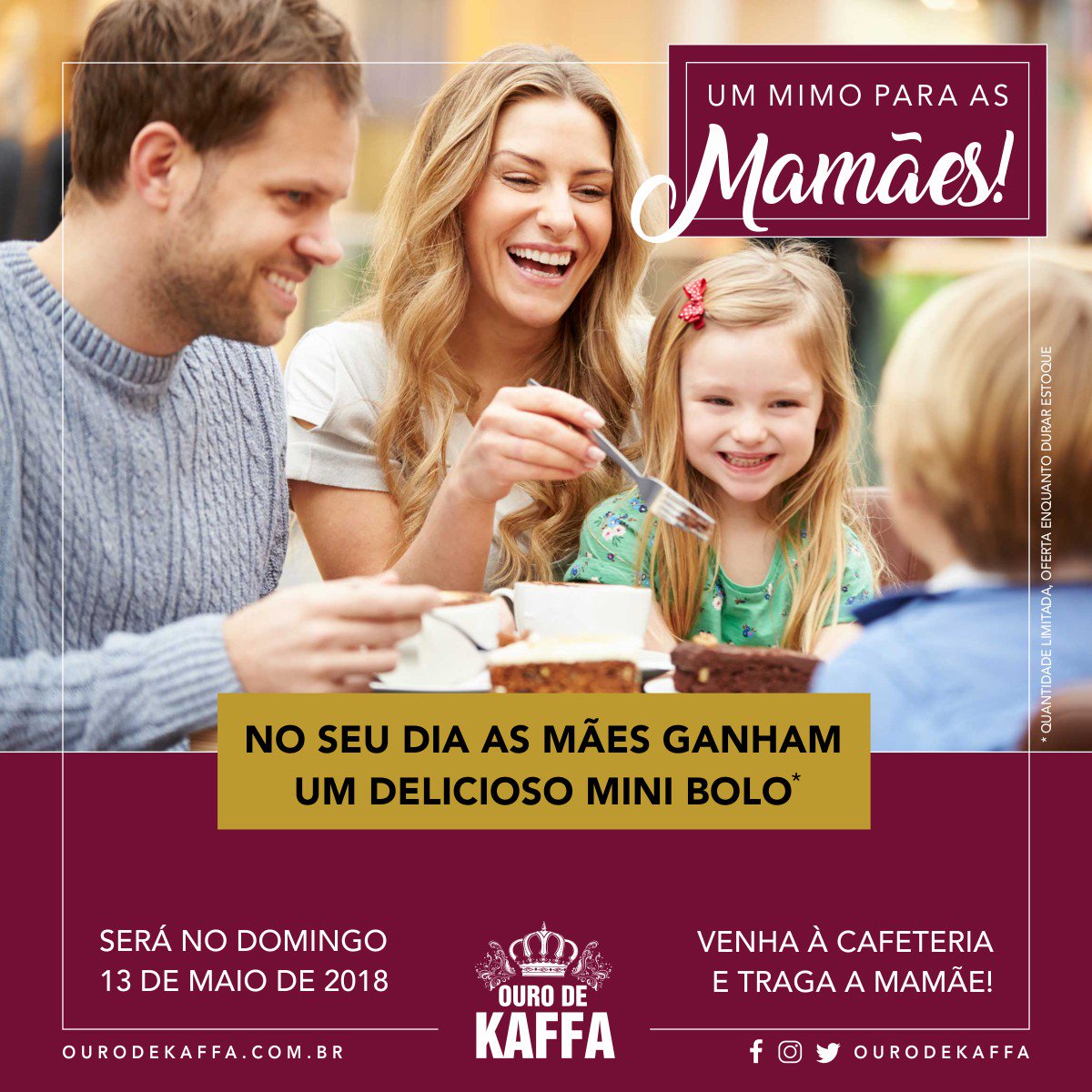 Mãe merece tudo de bom, e por isso ofereceremos um mimo no dia delas 🍰☕💝
 #OurodeKaffa #Cafeteria #DiadasMães #VemproGarden #ViaCaféGardenShopping