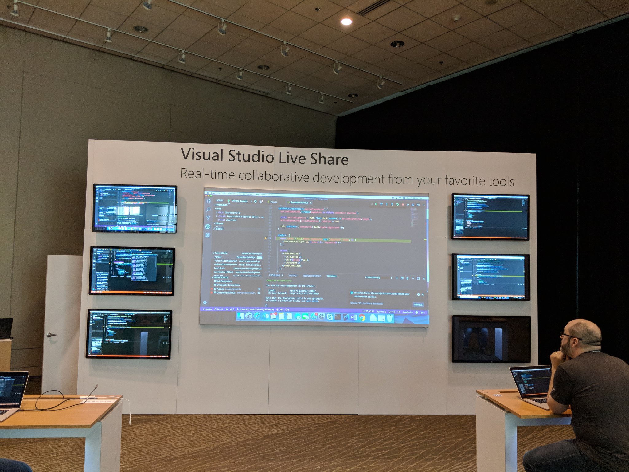 Asim Hussain Code Live Share Launched Today At Msbuild 7 People Coding And Debugging An App At The Same Time Using Vscode Developers Developers Developers Developers T Co Ayk2ogue4p