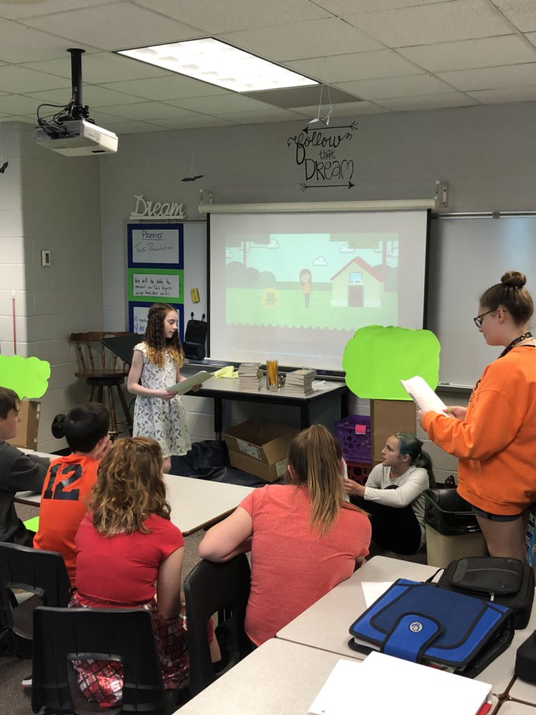 genafrench14's tweet photo. Students had fun presenting their Tuck Everlasting projects today! We have some future actors/actresses, singers, song writers, writers, lawyers, and animation makers in our building. #pcms https://t.co/kahpsW0BLG