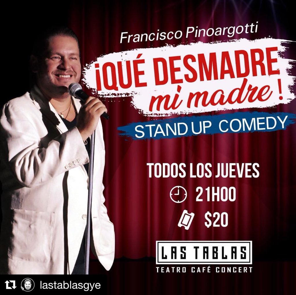 ShowClubEC's tweet photo. ESTE JUEVES! 👉 Francisco Pinoargotti (@fcopinoargotti) y su #StandUpComedy QUÉ DESMADRE MI MADRE 🤣 Ven a #LasTablas y celebra a mamá con muchas risas, música y diversión 🙌
✅ STAND UP COMEDY
📆 JUEVES 10
⏰ 21H00
🎟 $20
☎️ RESERVAS AL 099-11-27-290 (llamada ó whatsapp) https://t.co/JQNA6AwUbp