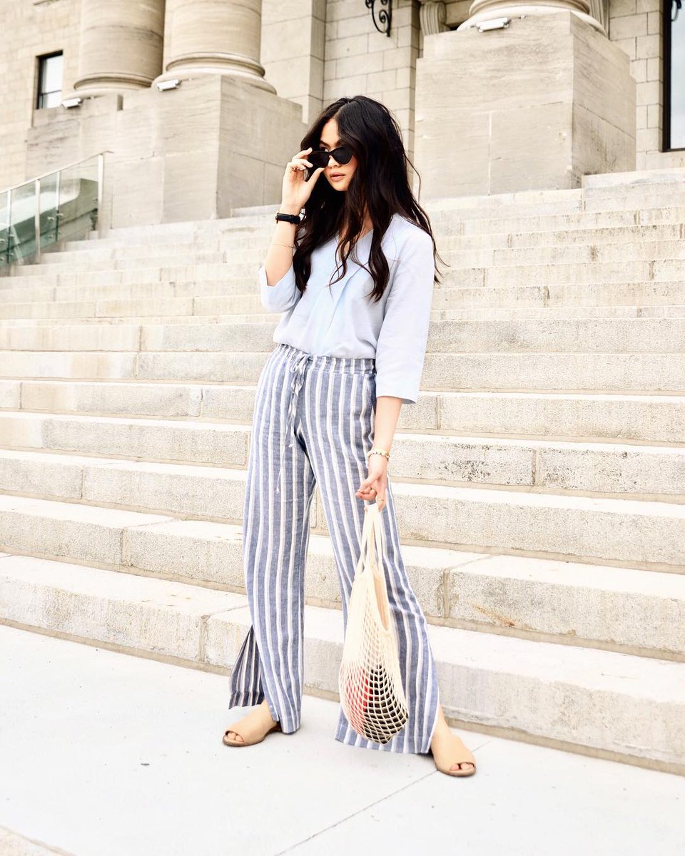 Stares on stairs // <a href="/lai_tiffany/">Tiffany Lai</a> in the Side Slit Wide Leg Pant bit.ly/2HV0Ahf