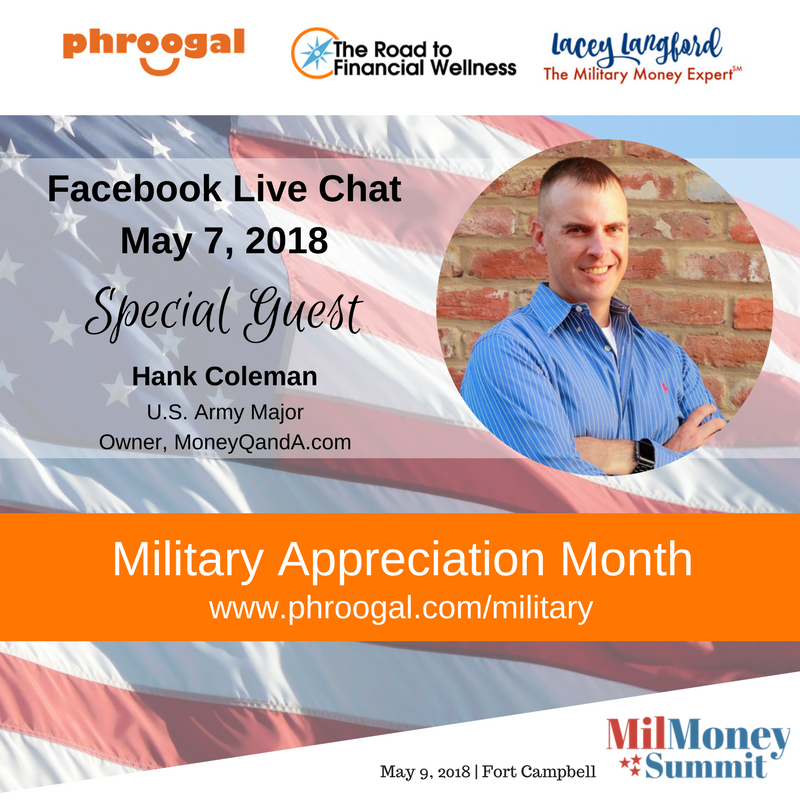 phroogal's tweet photo. Today at 5PM ET We're speaking with Hank of @moneyqanda about retirement and investing. #RTFW18 #MilitaryAppreciationMonth #MilMoney > Join us Live on Facebook > https://t.co/pvyc7WSSTT https://t.co/n7B2fG9Rkg