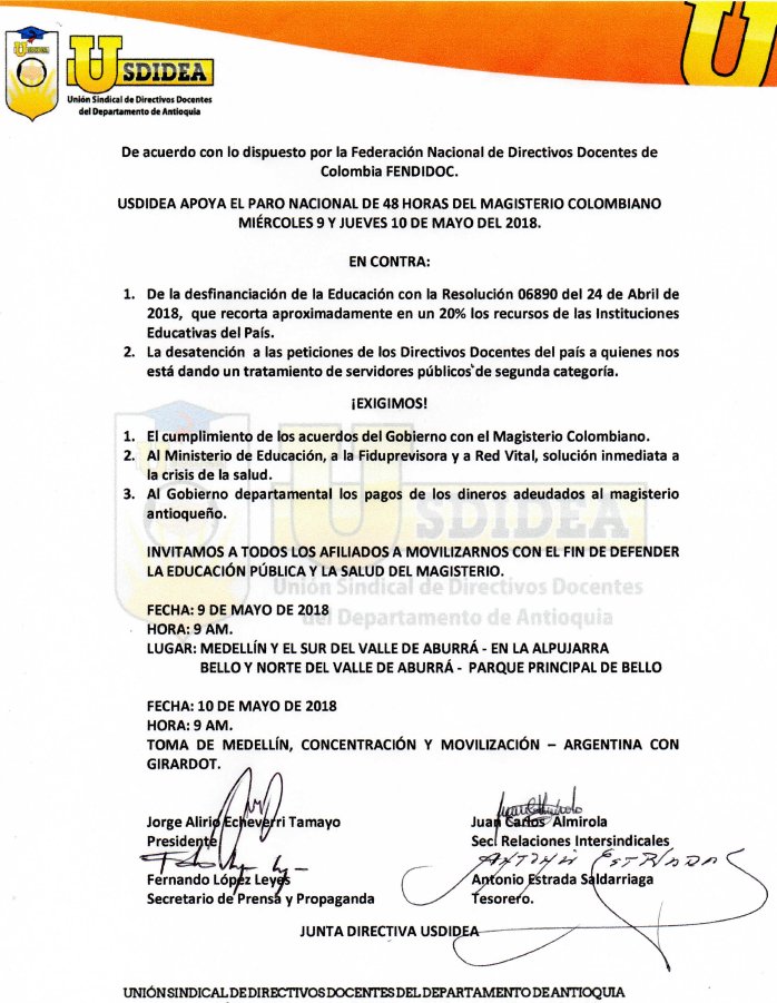 sidicatousdidea's tweet photo. Usdidea Apoya Paro Nacional de 48 Horas
Para nosotros como organización es de gran importancia hacer parte de estos procesos. 
Próximo 9 y 10 de Mayo https://t.co/4Bopoh3AEn