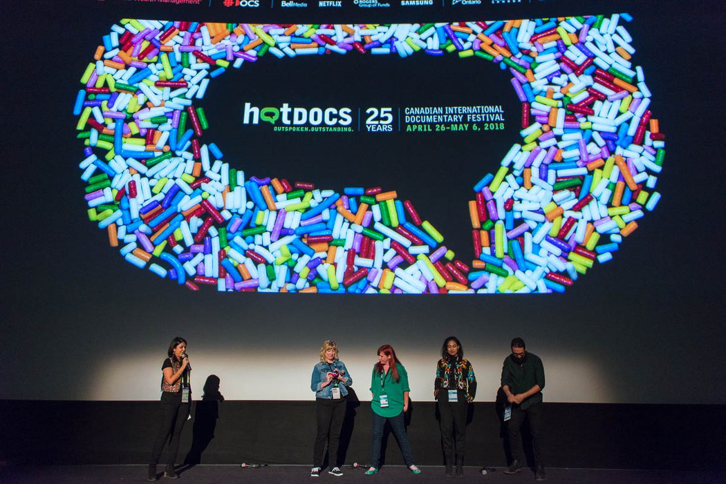 Mariam Zaidi with <a href="/peep_media/">Peep Media</a> director @JackieTorrens &amp; producer <a href="/jessica902post1/">Jessica Brown</a> of BERNIE LANGILLE WANTS TO KNOW WHO KILLED BERNIE LANGILLE, director of TURNING TABLES Chrisann Hessing, and director of THE HEAD &amp; THE HAND Marc Serpa Francoeur #HotDocs25 Photo: Taku Kumabe