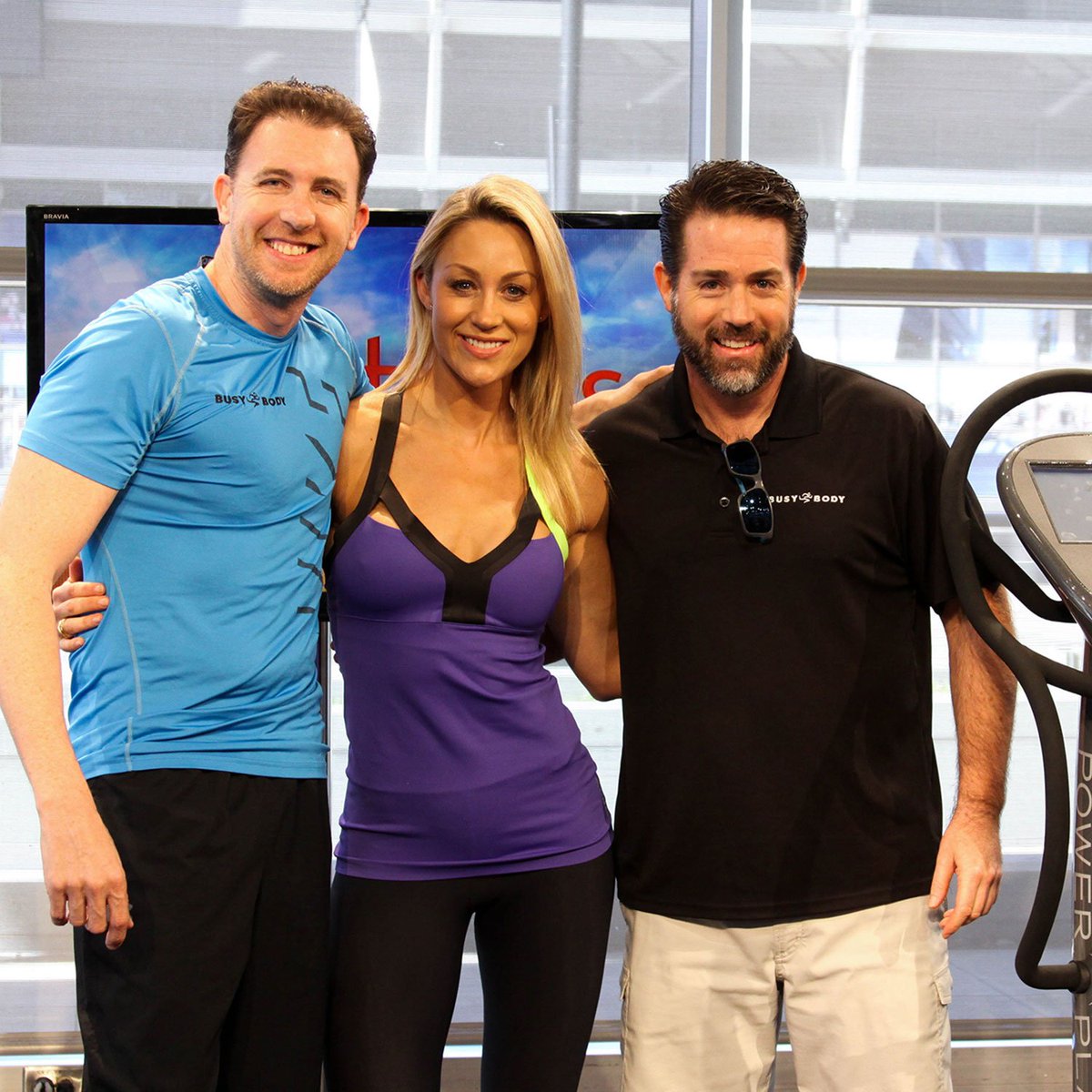 Busybodytx's tweet photo. Showing off the @powerplateusa  with Caroline Pearce and our president and VP of Busy Body! #powerplate #goodmorningtexas #carolinepearce #busybody https://t.co/OK4rUejDPI