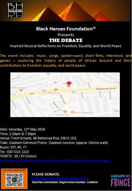 YvonneStennett's tweet photo. #BankHolidayMonday #MondayMotivation Please RT &amp; Support
#BlackHeroesFoundation - "The Debate" - part of the #WandsworthFringeFestival - Get your tickets (£6) https://t.co/ZjHDaWMtoz…/presenting-heroes-debate … https://t.co/9wuHtO9Hrj